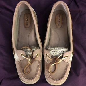Tan and gold sperry